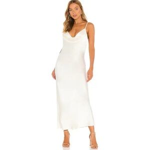 L'ACADEMIE Rumi Elegant White Ivory Satin Slip Dress